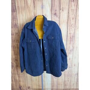 Duluth Trading Company Fleece Lined Canvas Snap Button Jacket Navy Size M READ